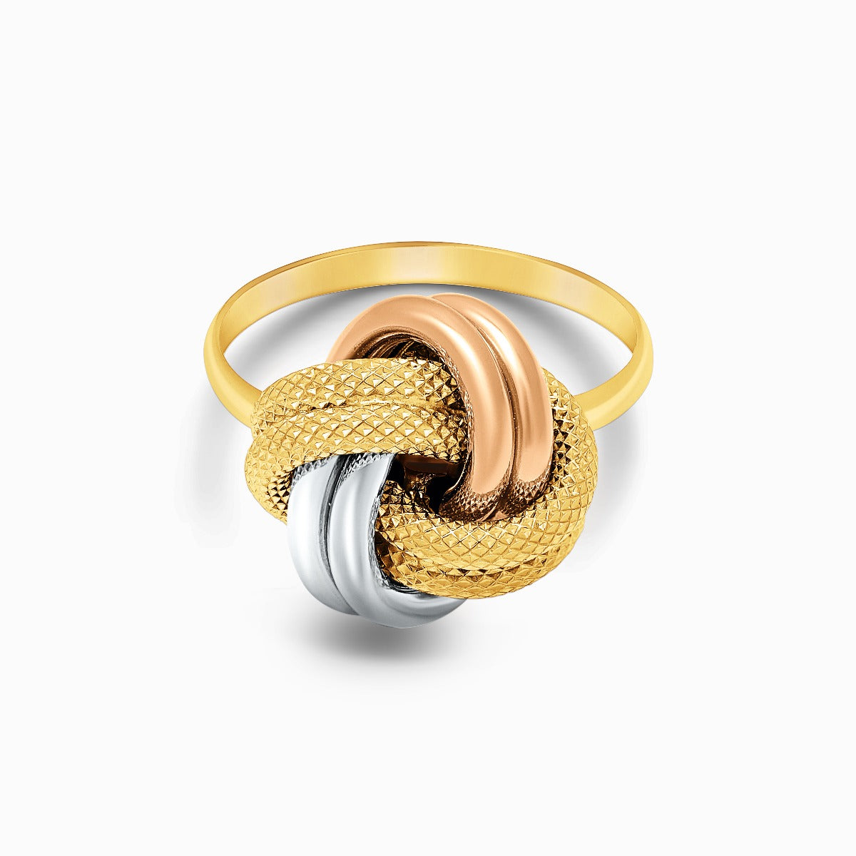Tri-Color Textured Knot 18K Gold Ring