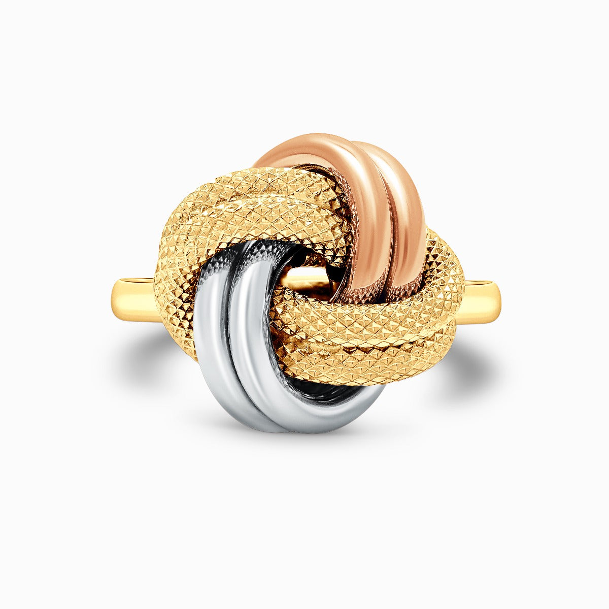 Tri-Color Textured Knot 18K Gold Ring
