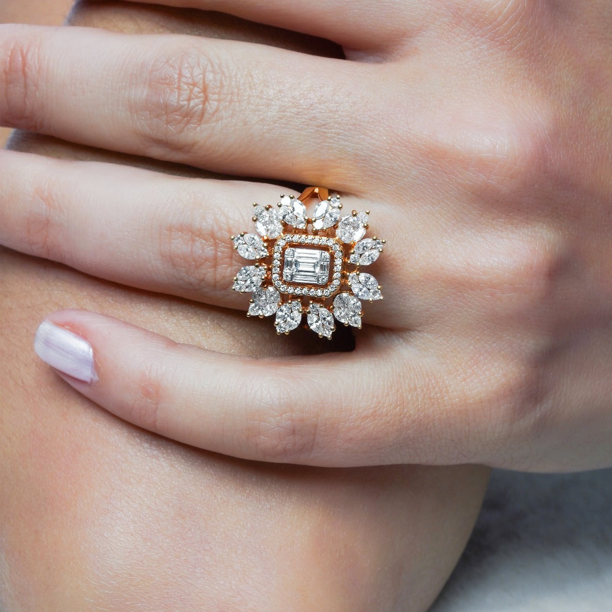 Red Carpet Rose Gold Diamond Sunburst Ring - Regular