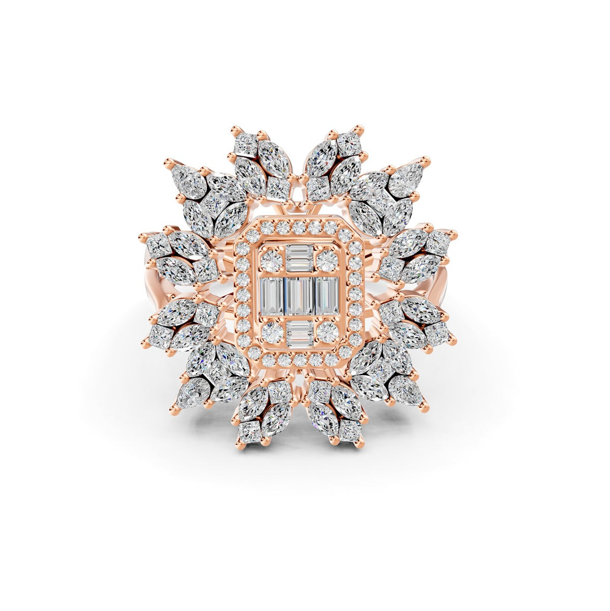 Red Carpet Rose Gold Diamond Sunburst Ring - Regular