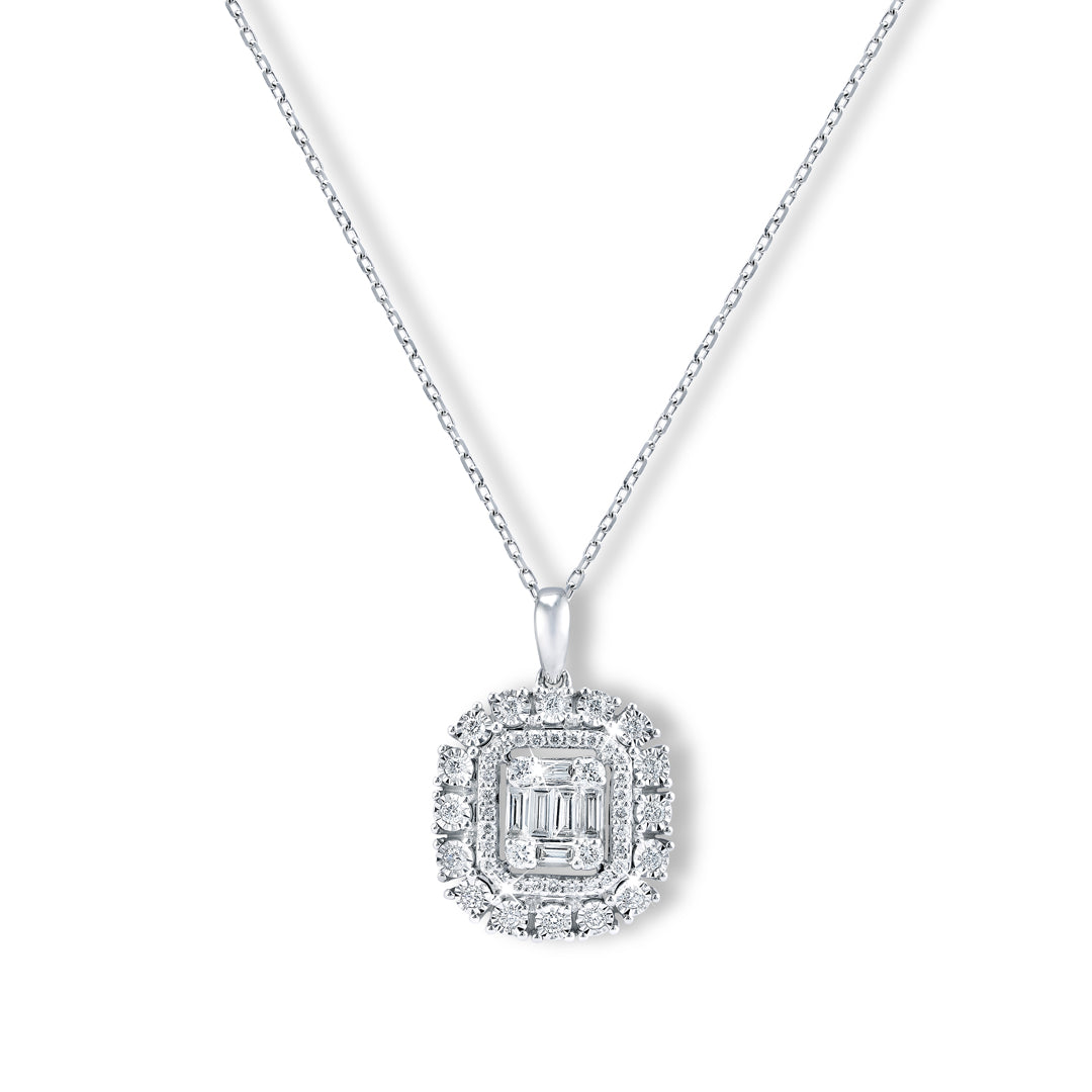 Emerald-cut Halo Diamond Pendant in 18K White Gold