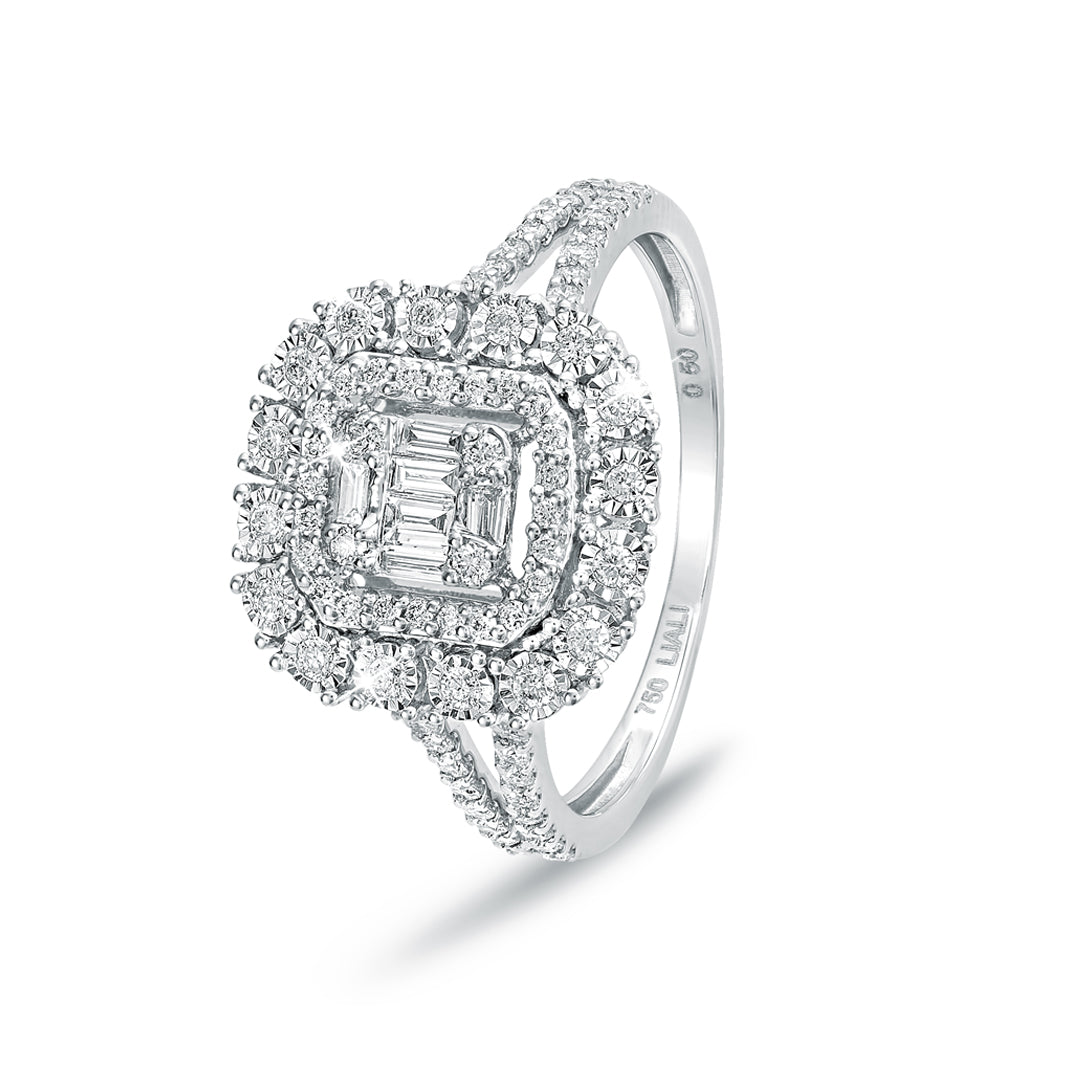 Emerald-cut Halo Diamond Ring in 18K White gold