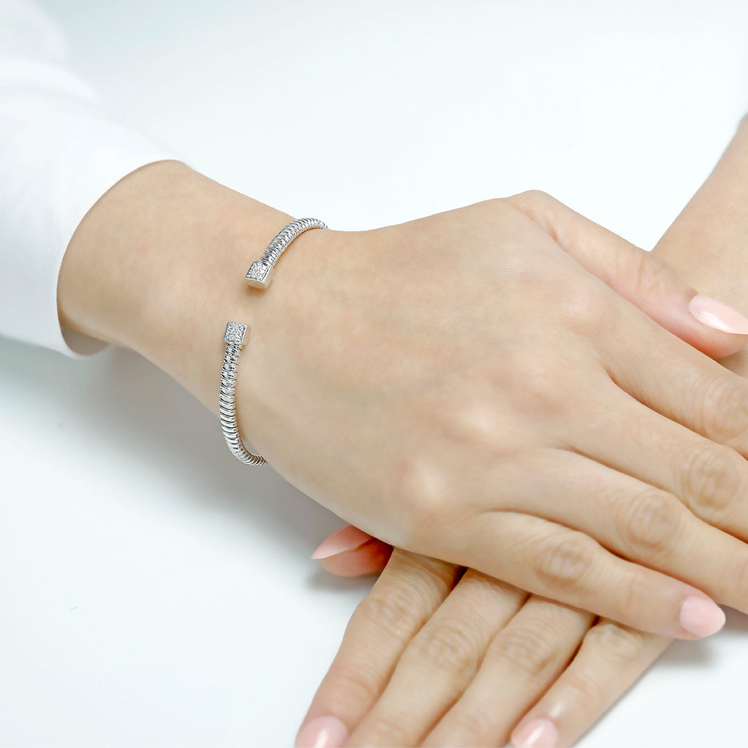 Tessitore Diamond-Studded Bangle in 18K White Gold