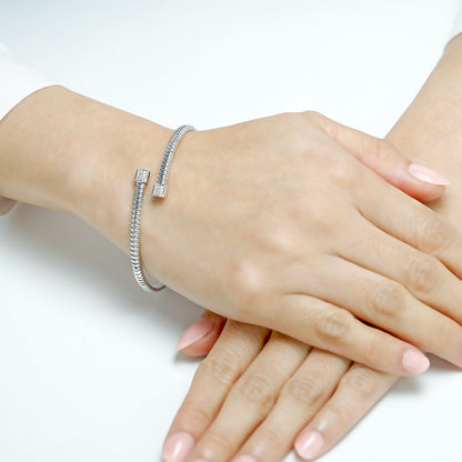 Tessitore Diamond-Studded Bangle in 18K White Gold