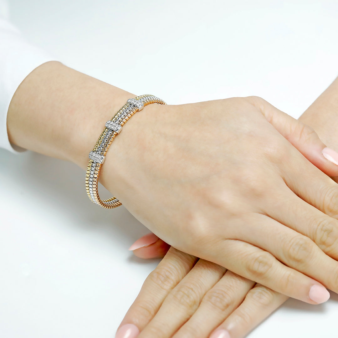 Tessitore Tri-Colour Tubogas Bangle with Diamond Accents