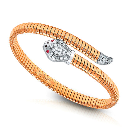 Tessitore Tubogas Serpent Bangle in 18K Rose Gold with Diamond & Ruby Eyes
