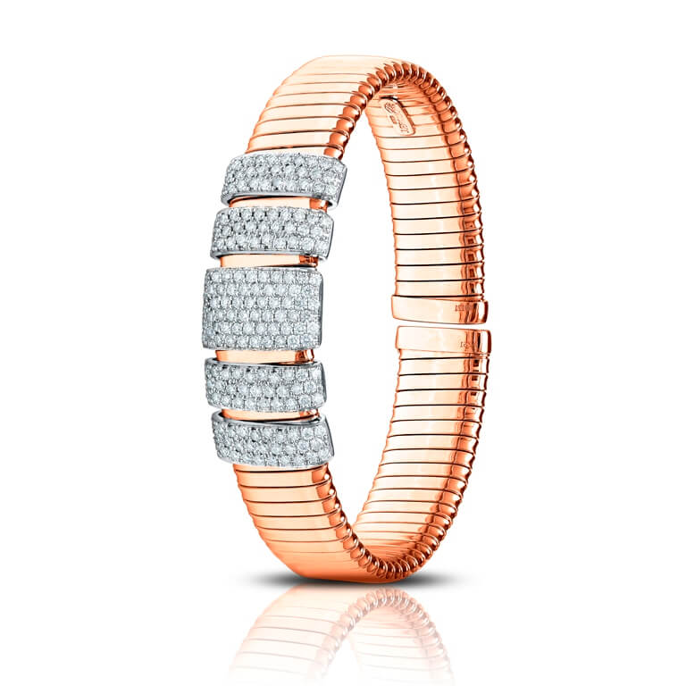 Tessitore Tubogas Bangle 18K Yellow Gold with Multi-Row Diamond Accents