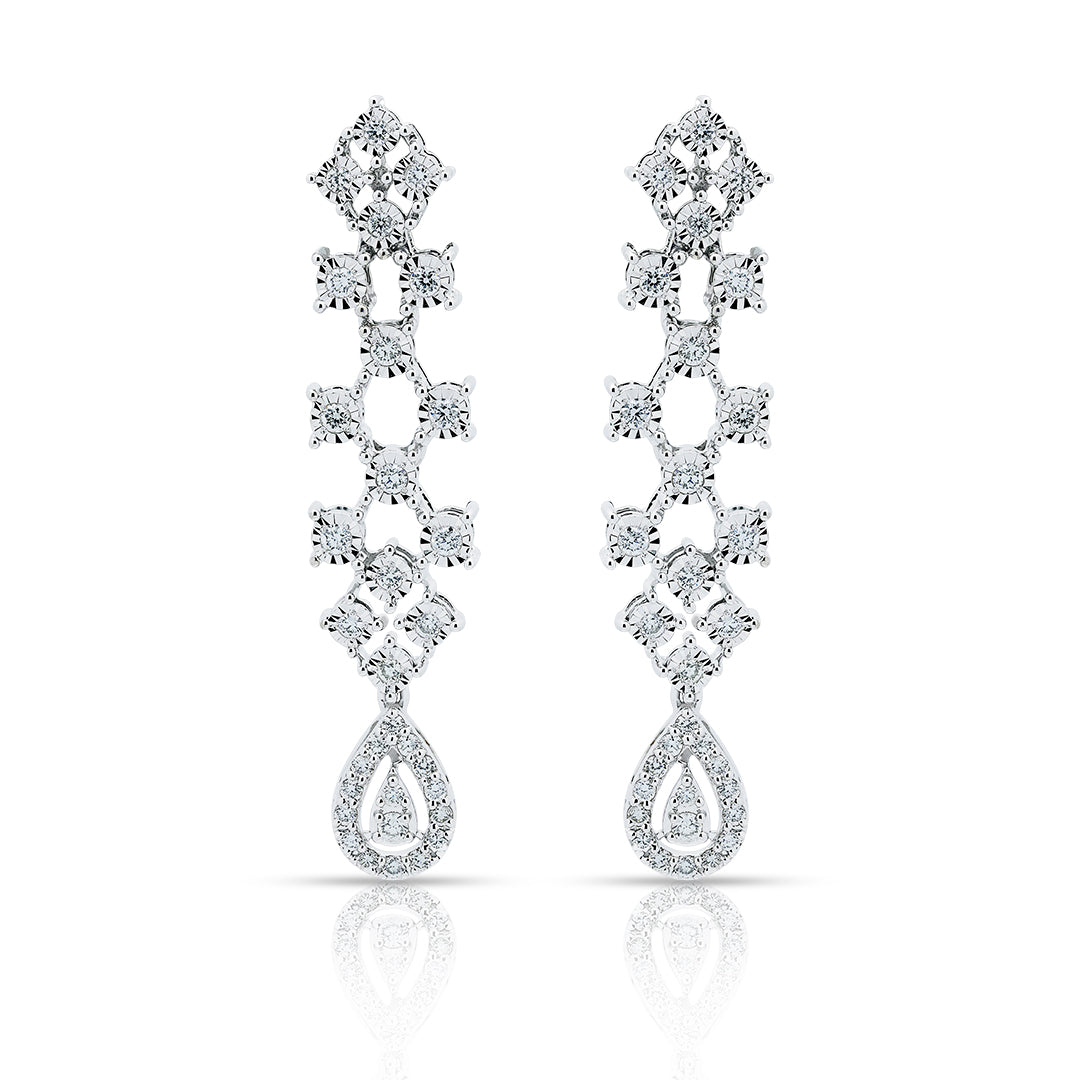Ornate hanging Earrings in 18K White Gold and Diamonds