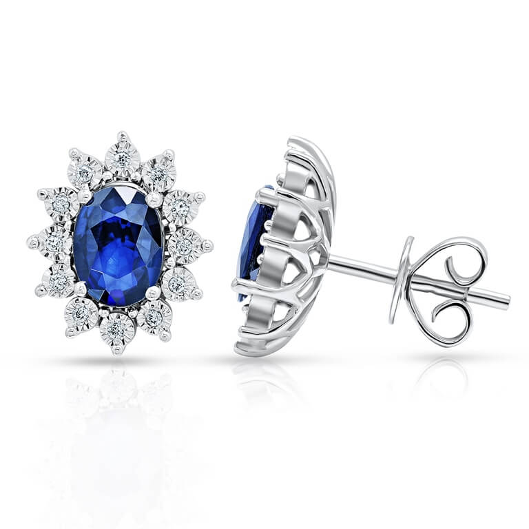 Precious Royal Sapphire Earrings in 18K White Gold & Diamonds