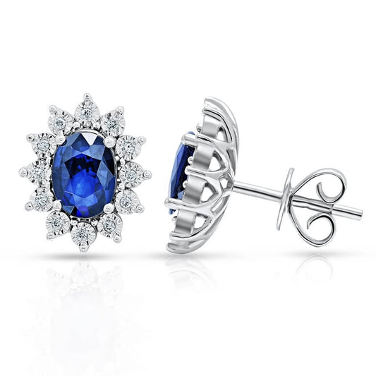 Precious Royal Sapphire Earrings in 18K White Gold & Diamonds