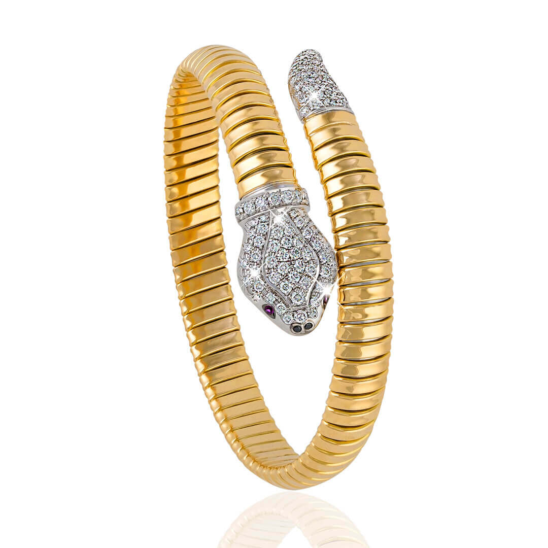Tessitore Signature Tubogas Bangle in 18K Yellow Gold with Diamonds