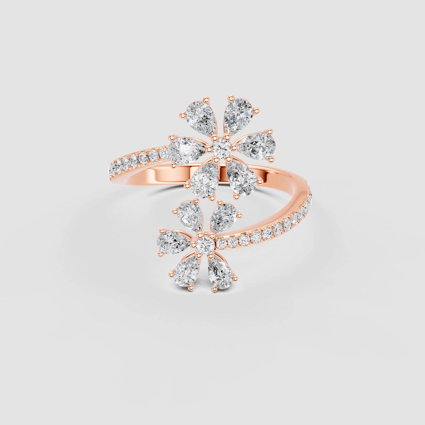 Red Carpet Blooming Petal Diamond Wrap Ring 18k Gold