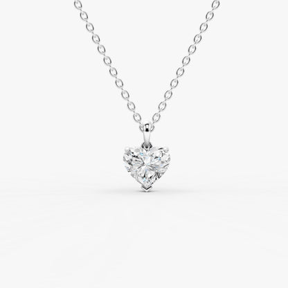 Classic Heart Solitaire Pendant in 18K White Gold