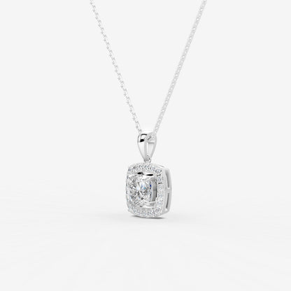 Halo Cushion Solitaire Pendant in 18K White Gold