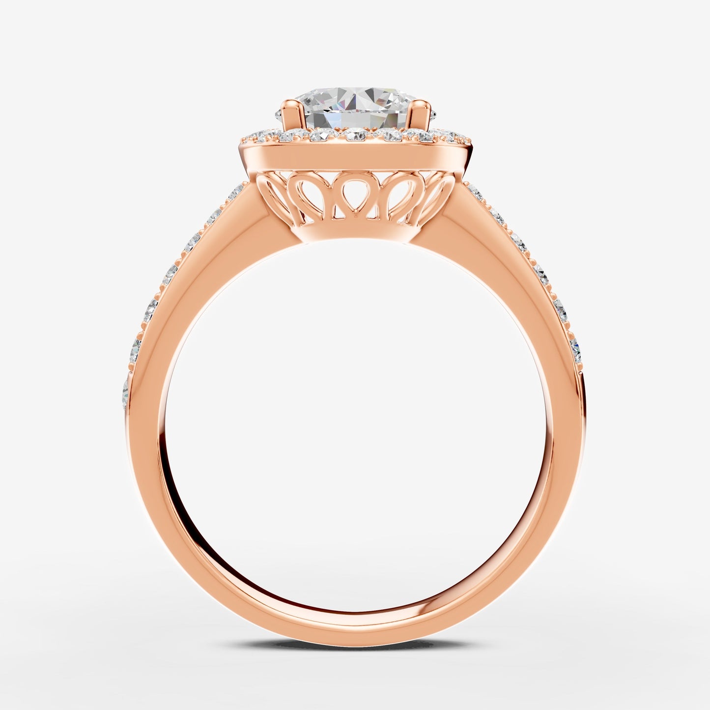 Halo Round Solitaire Ring in 18K Rose Gold