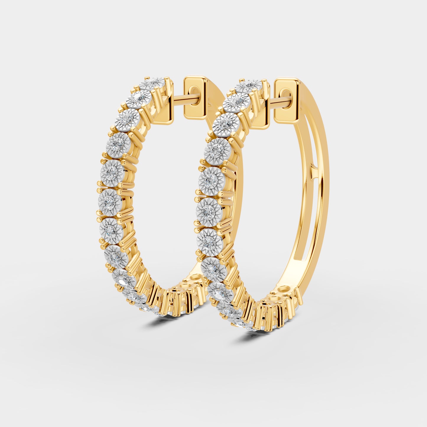 Modern Halo  Diamond Petite Earrings 18K Yellow Gold