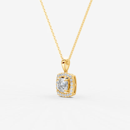 Halo Cushion Solitaire Pendant in 18K Yellow Gold