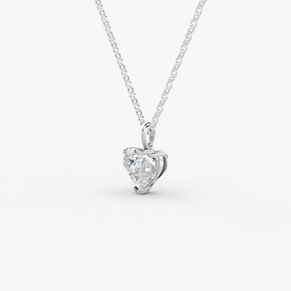 Classic Heart Solitaire Pendant in 18K White Gold