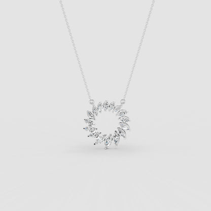Red Carpet Radiant Marquise Halo Circle Diamond Pendant with Chain