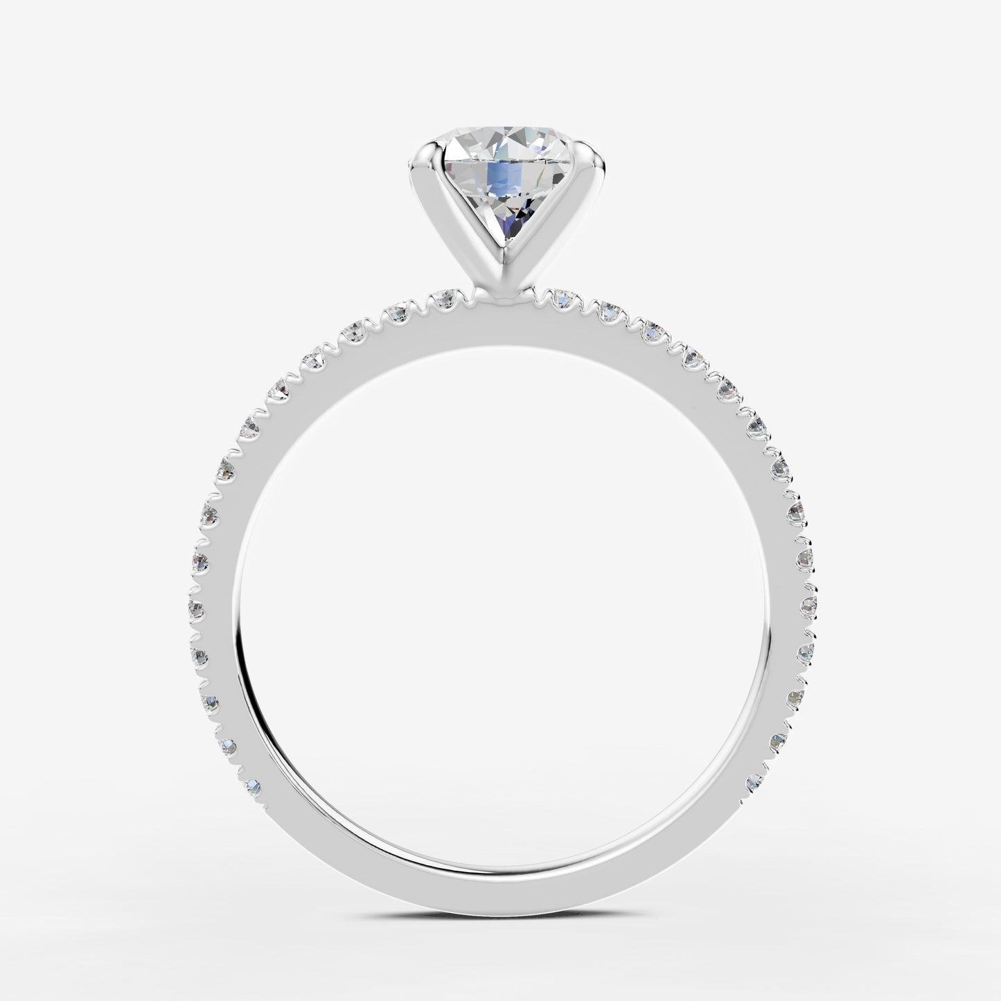 Round Solitaire Diamond Band Ring in 18K White Gold