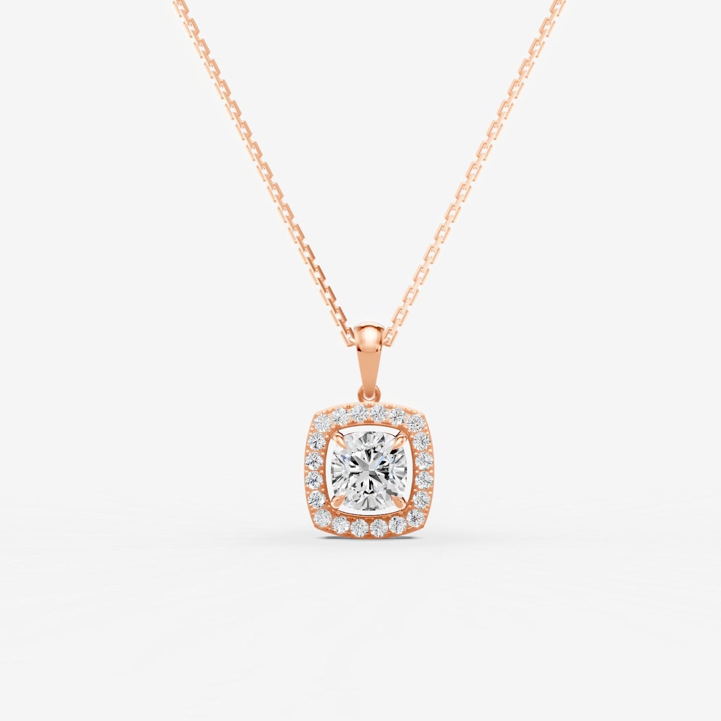 Halo Cushion Solitaire Pendant in 18K Rose Gold