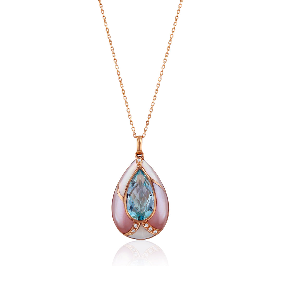 Sakura Blue Topaz Love Drop necklace-Rose Gold