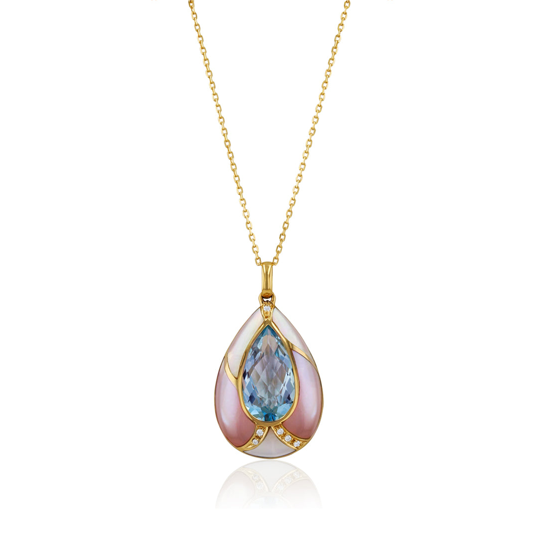 Blue Topaz Love Drop necklace-Yellow Gold
