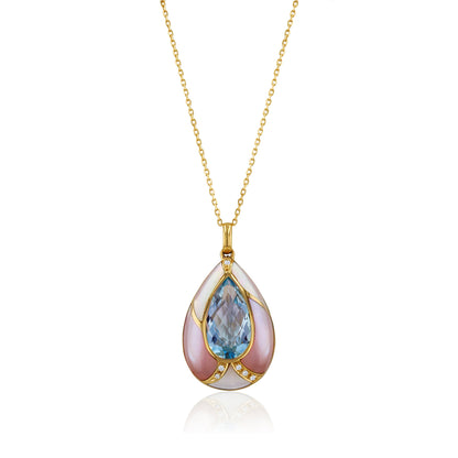 Blue Topaz Love Drop necklace-Yellow Gold