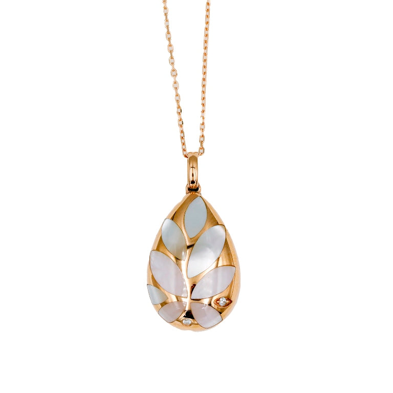 Sakura Leaf Drop Pearl Pendant Necklace
