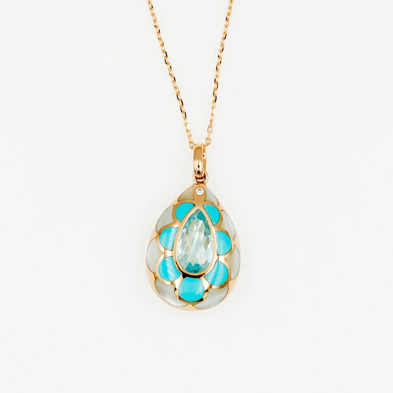 Sakura Drop Aquamarine and Mother-of-Pearl Pendant Necklace