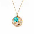 Petite Round Flower & Leaf Pearl Pendant Necklace