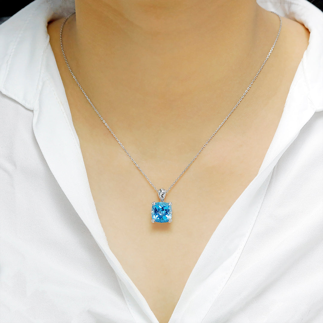 Precious Cushion Blue Topaz Pendant