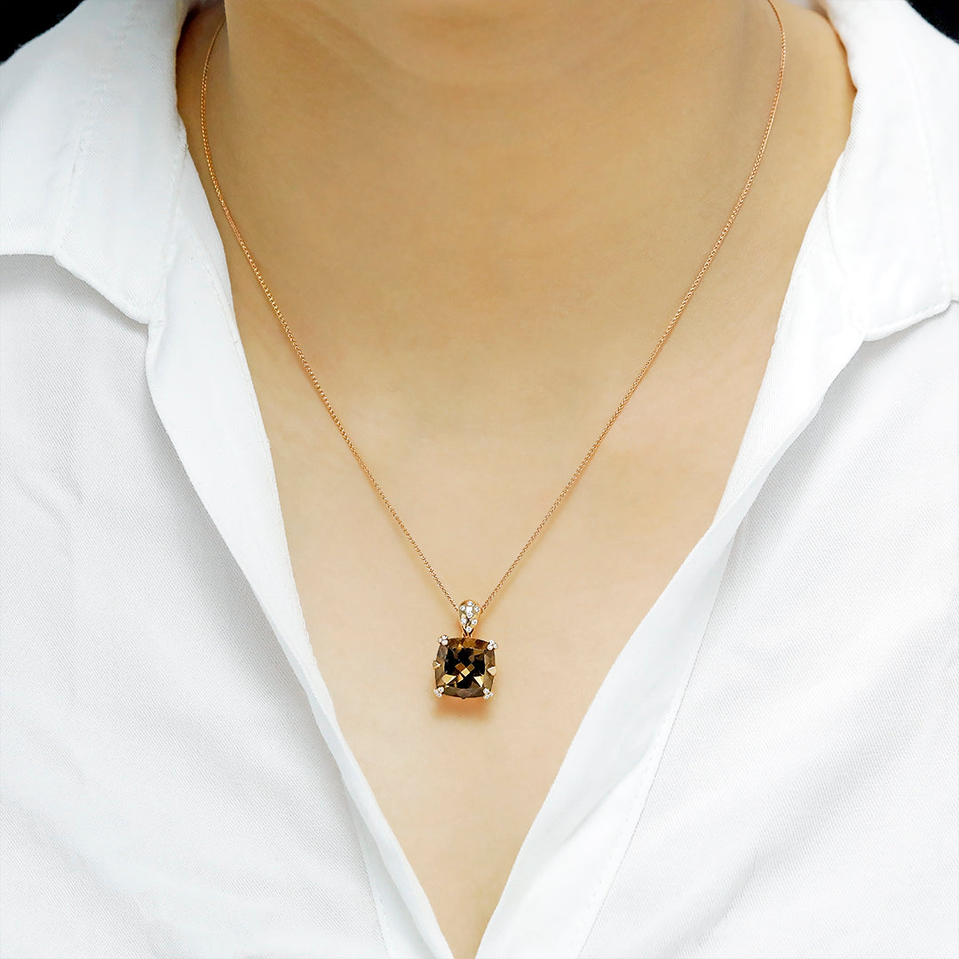 Precious Cushion Smokey Quartz & Diamond Pendant