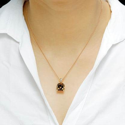 Precious Cushion Smokey Quartz & Diamond Pendant