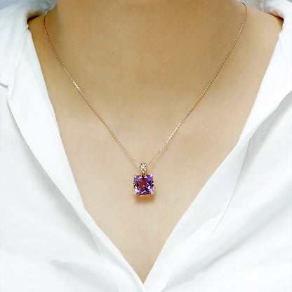 Precious Cushion Amethyst & Diamond Pendant