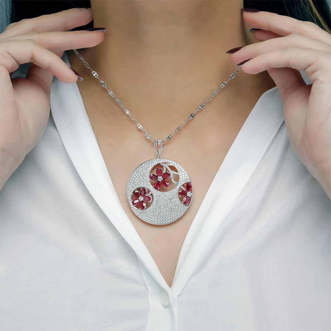 Bespoke Ruby and Diamond Floral Pendant