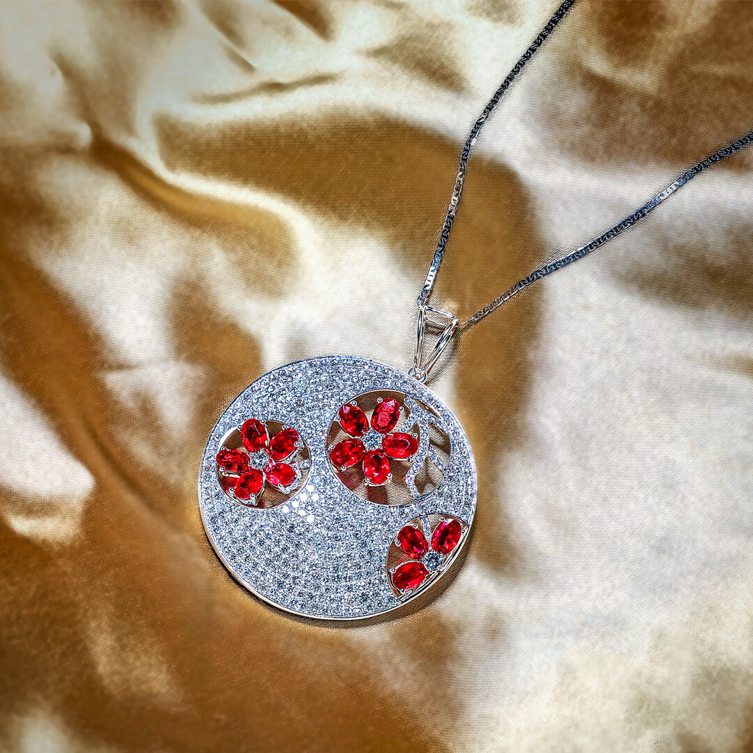 Bespoke Ruby and Diamond Floral Pendant
