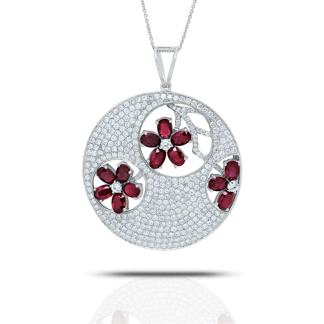 Bespoke Ruby and Diamond Floral Pendant