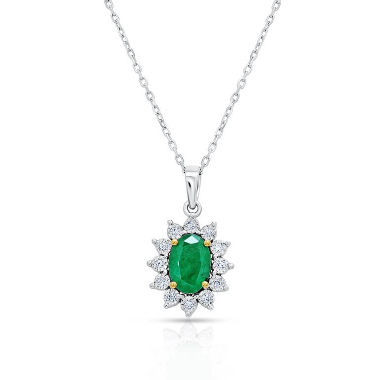 Precious Emerald Pendant in 18K White Gold and Diamonds