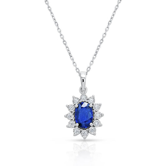 Precious Royal Sapphire Pendant in 18K White Gold & Diamonds