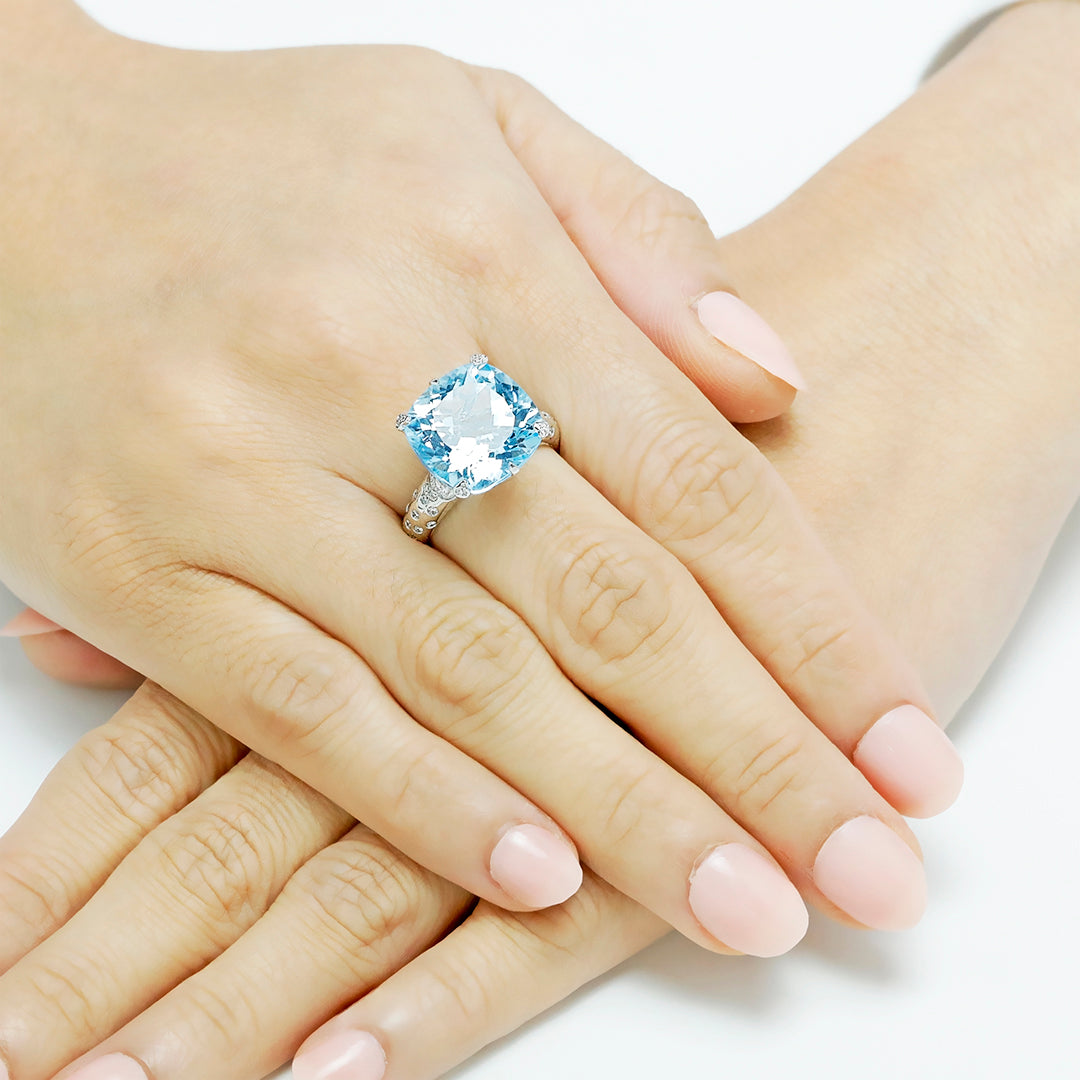 Precious Blue Topaz & Diamond Band Ring