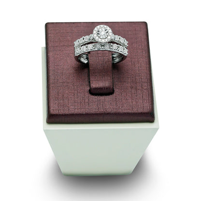 Classic Round Halo Diamond Engagement Bands in 18K White Gold - Love Bands