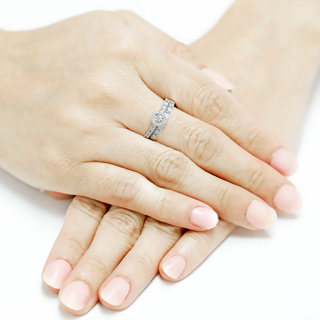 Classic Round Halo Diamond Engagement Bands in 18K White Gold - Love Bands