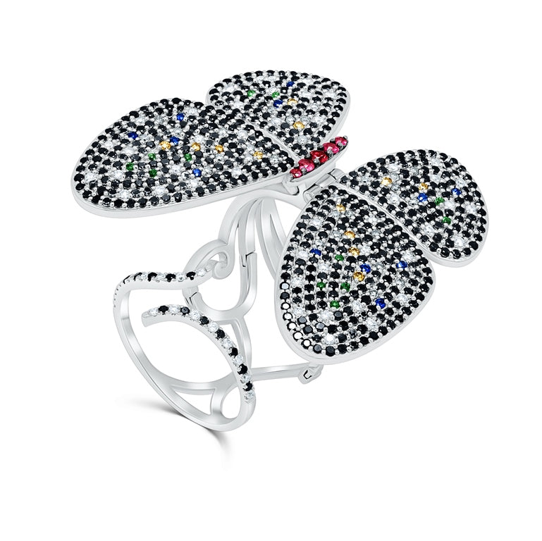 Butterfly Ring with Black Diamond & Ruby Ring
