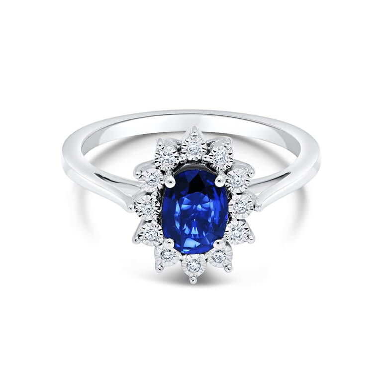 Precious Royal Sapphire Ring in 18K White Gold & Diamonds
