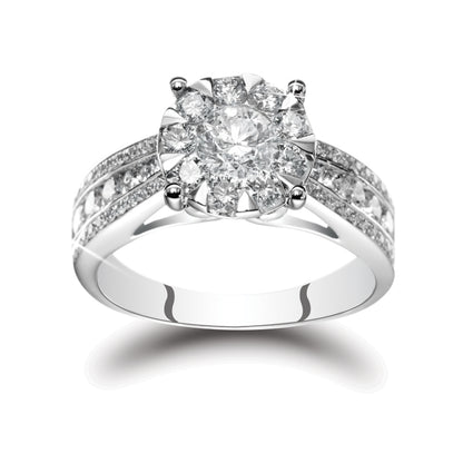 Engagement ring with diamond band in 18K white gold