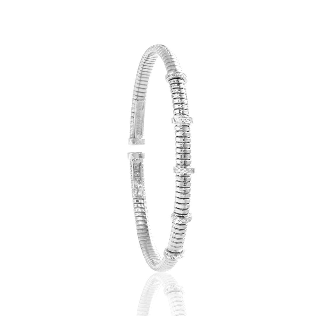 Tessitore Diamond-Studded Bangle in 18K White Gold