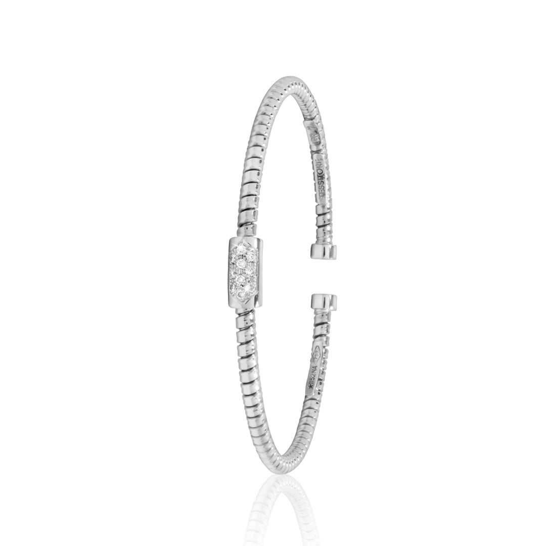 18K bangle studded with diamonds in white gold