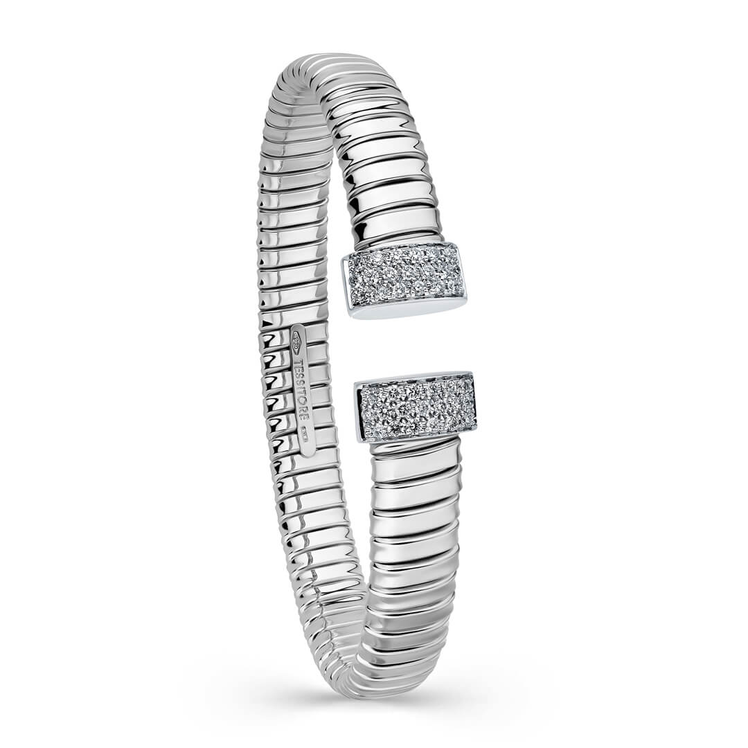 Tessitore Double Headed Diamond-Studded Bangle in 18K White Gold