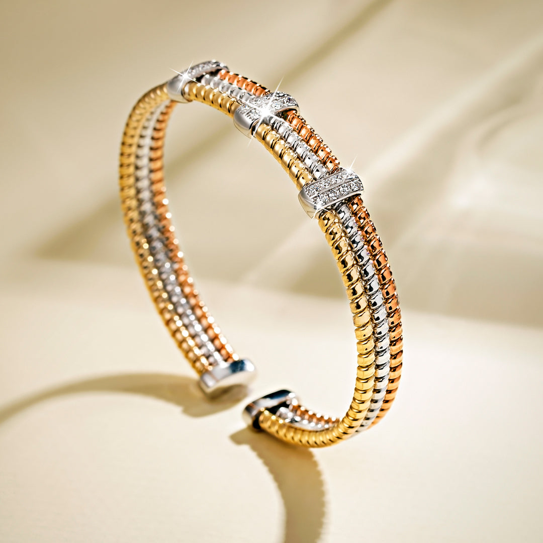 Tessitore Tri-Colour Tubogas Bangle with Diamond Accents